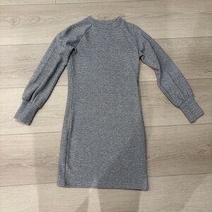 Steve Madden Light Grey Knit Sweater Dress with Balloon Sleeves